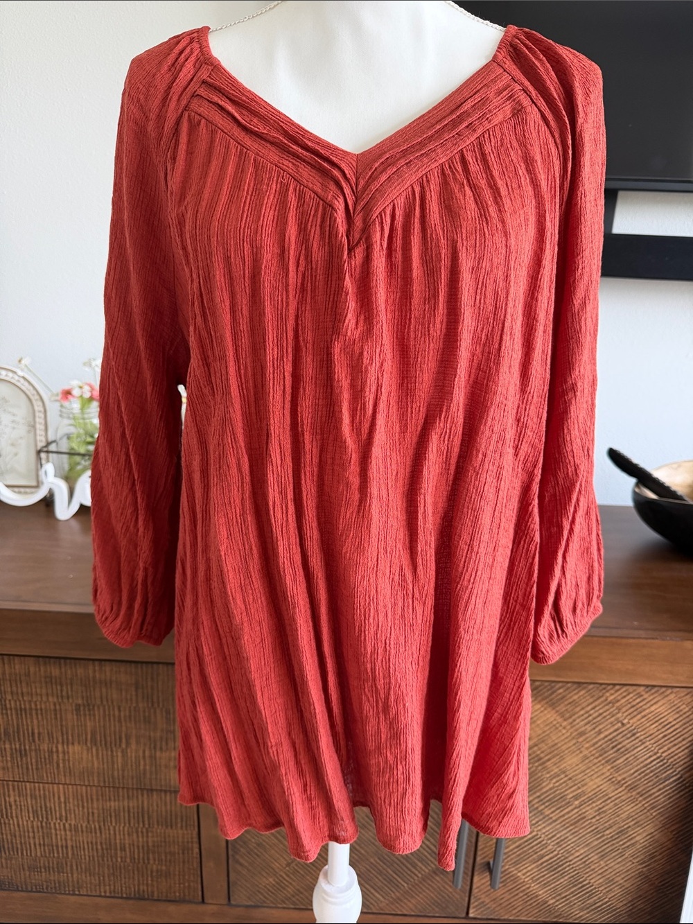 Siren Lily Rust Orange V-Neck Textured Tunic